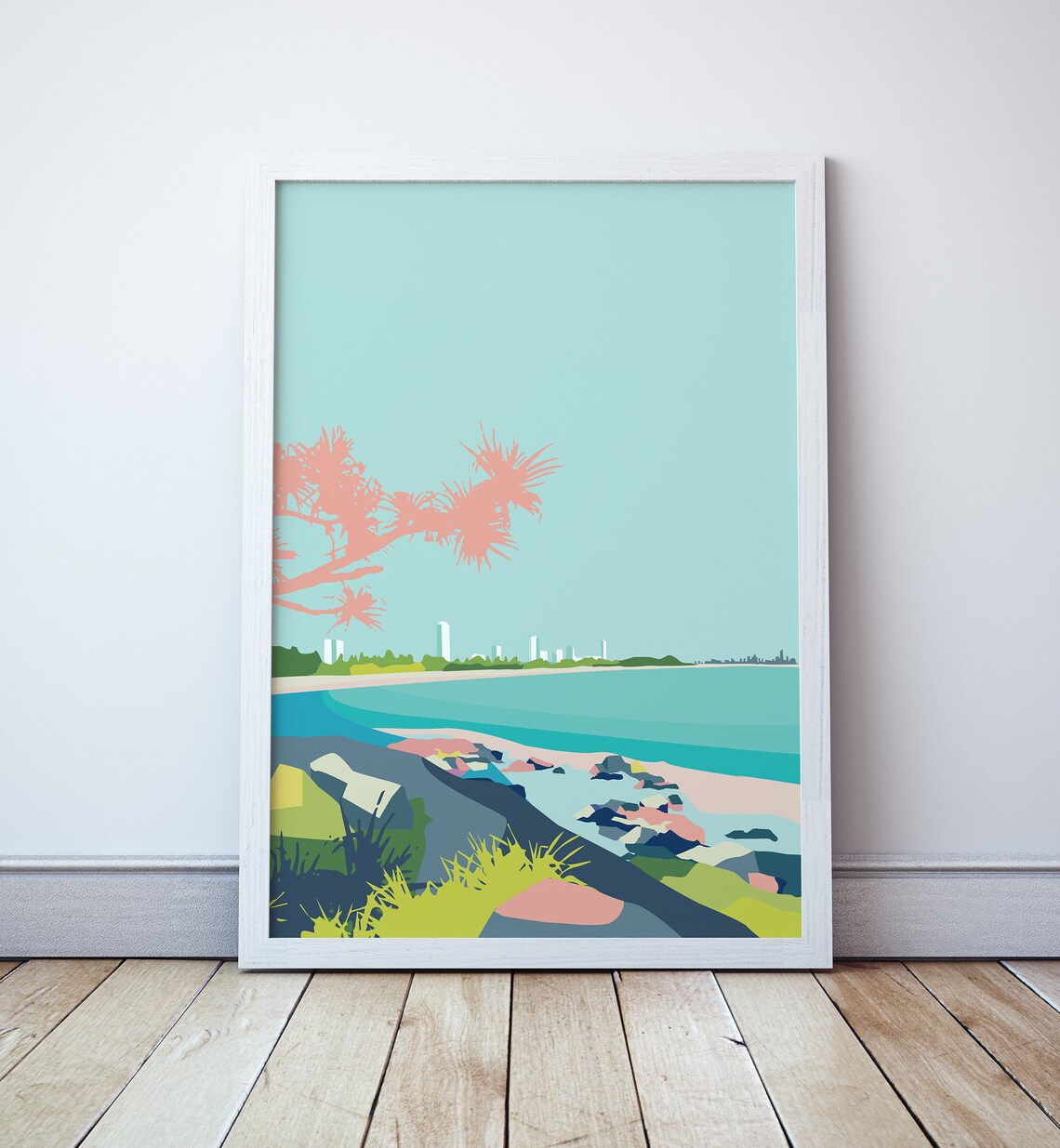 Burleigh Heads Beach Gold Coast Illustration Art Print