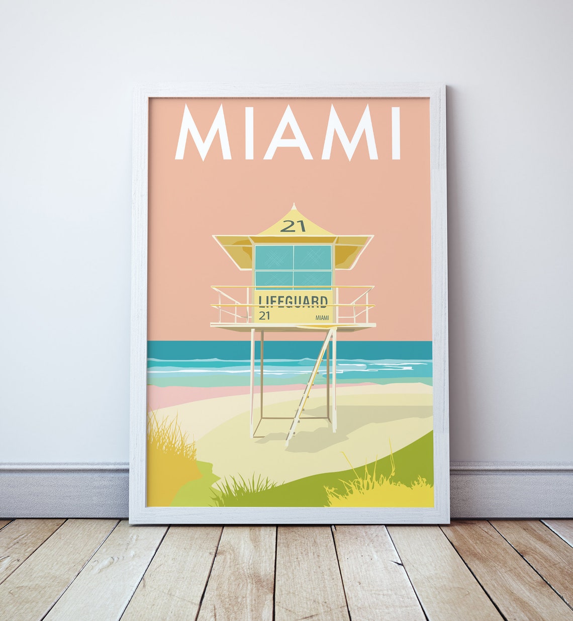 Miami Gold Coast Lifeguard Tower Twenty One Beach Scene Print