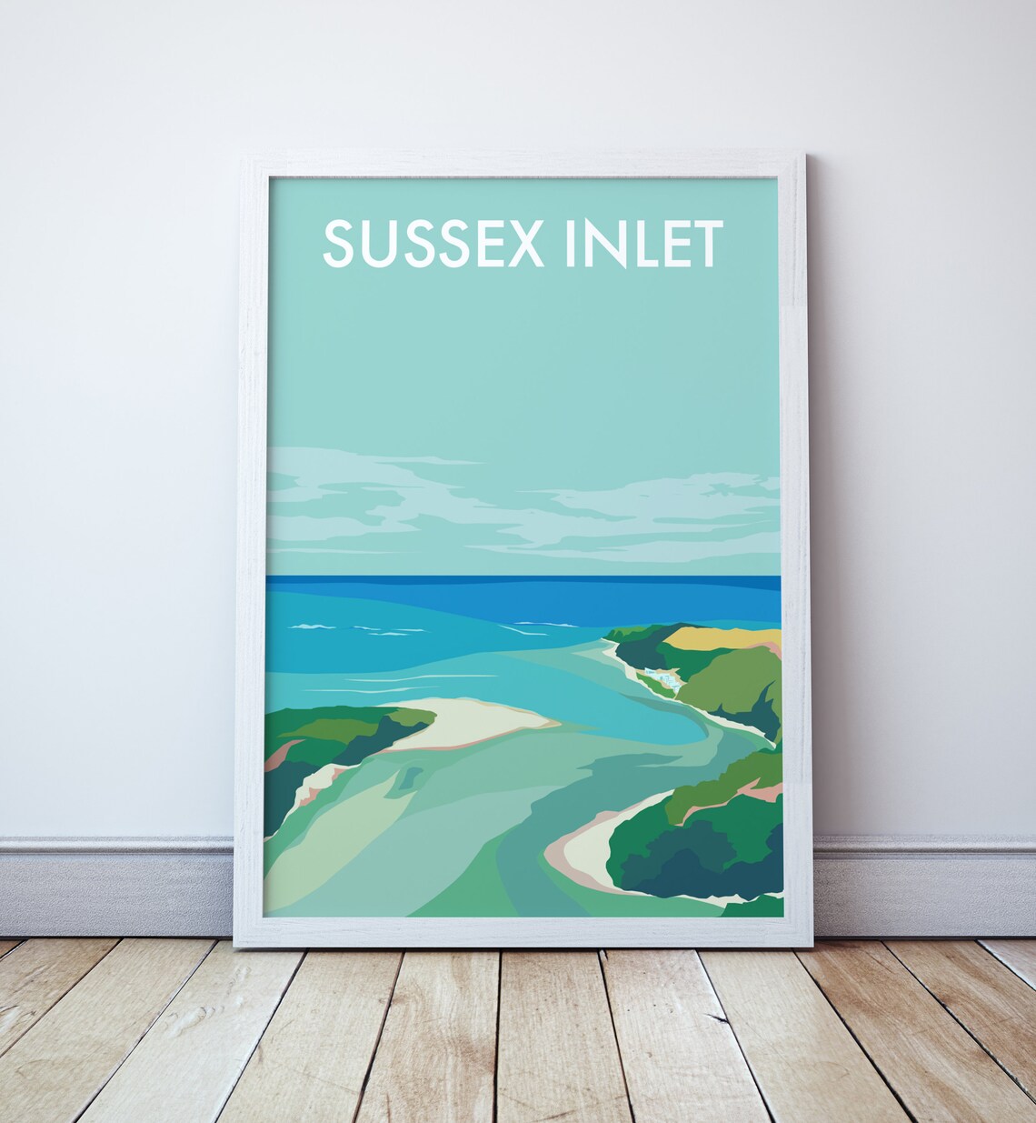 Sussex Inlet Turquoise River Mouth Coastal Illustration Art Poster
