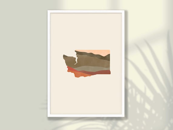 Washington Boho Watercolor State Map Layered Desert Tones Poster