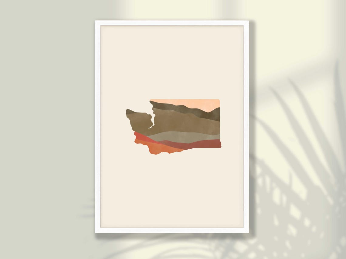 Washington Boho Watercolor State Map Layered Desert Tones Poster