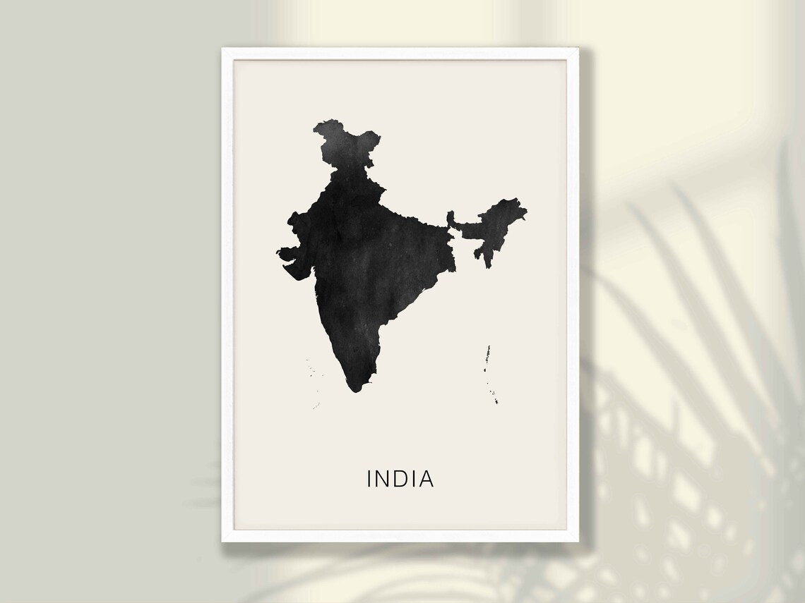 India Country Map Minimalist Black Watercolor Silhouette Poster