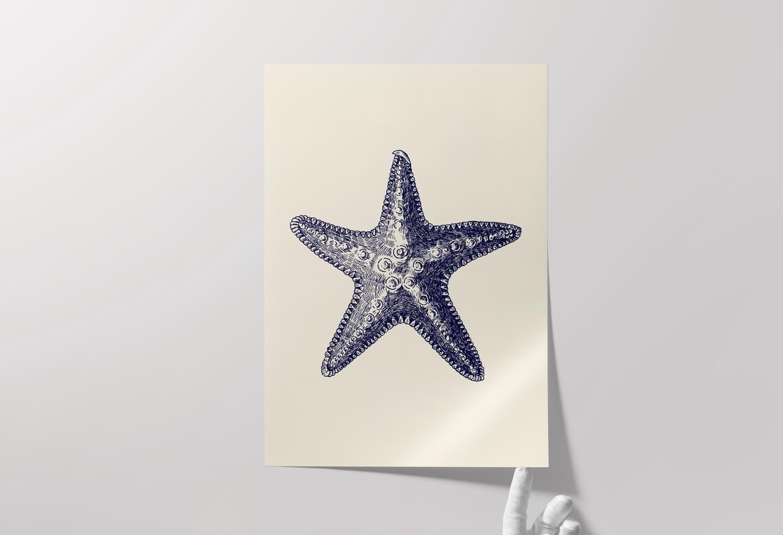 Navy Blue Starfish Poster Print Coastal Decor Beach Cottage Art Prints Nautical Wall