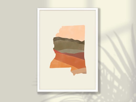 Mississippi State Silhouette Boho Watercolor Landscape Map Poster