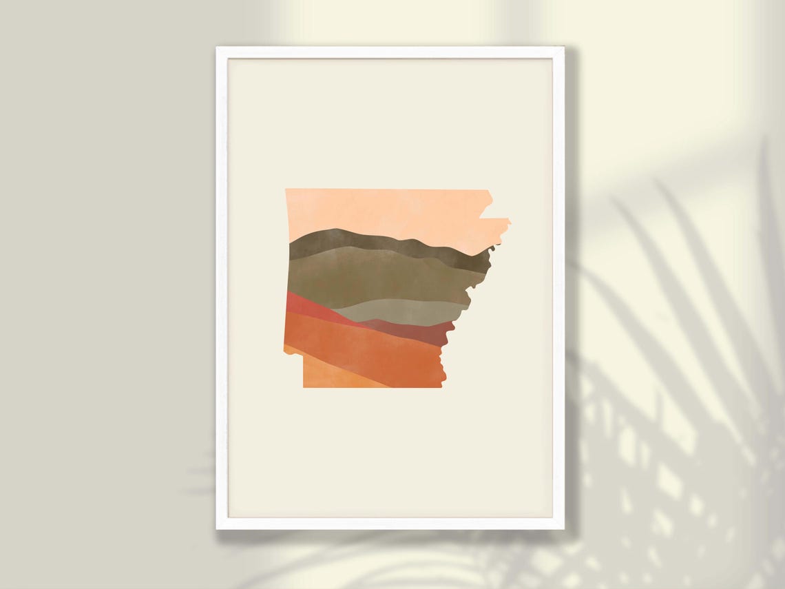 Arkansas State Silhouette Boho Watercolor Landscape Map Poster