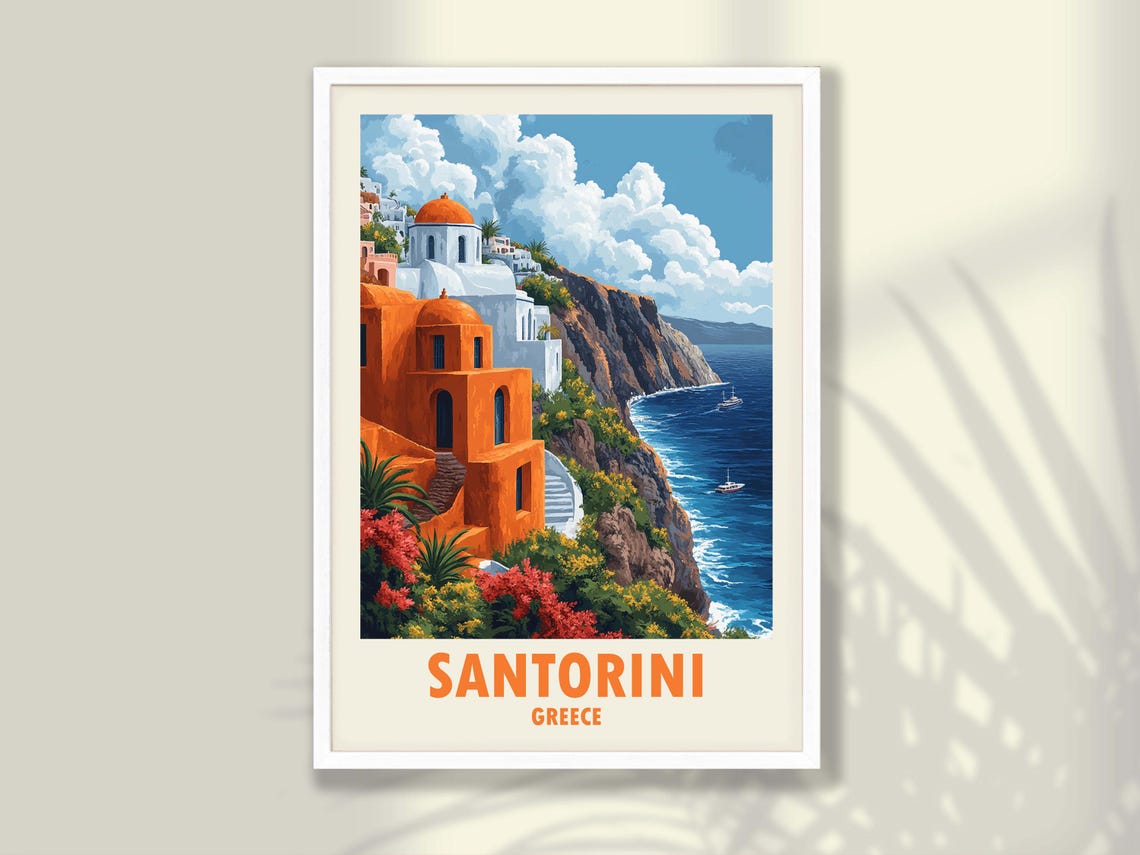 Santorini Greece Cliffside Whitewashed Houses Ocean View Poster