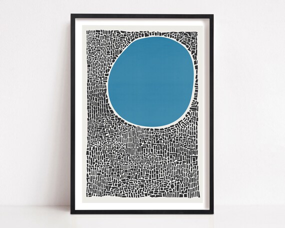 Lake Abstract Art Print, Blue Water Mid-Century Modern