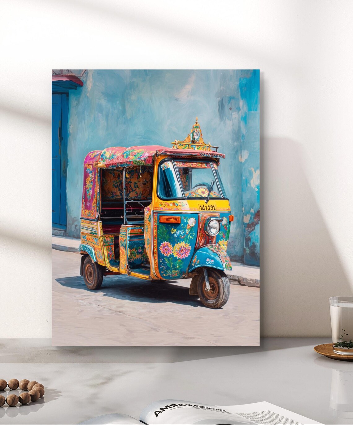 Pakistani Rickshaw Tuk Tuk Floral Truck Art Street Decor Poster