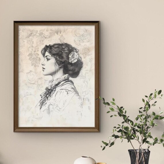 Victorian Woman Sketch Print 19th Century Portrait