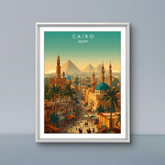 Cairo Egypt Pyramids Mosques Khan Bazaar Market Travel Poster
