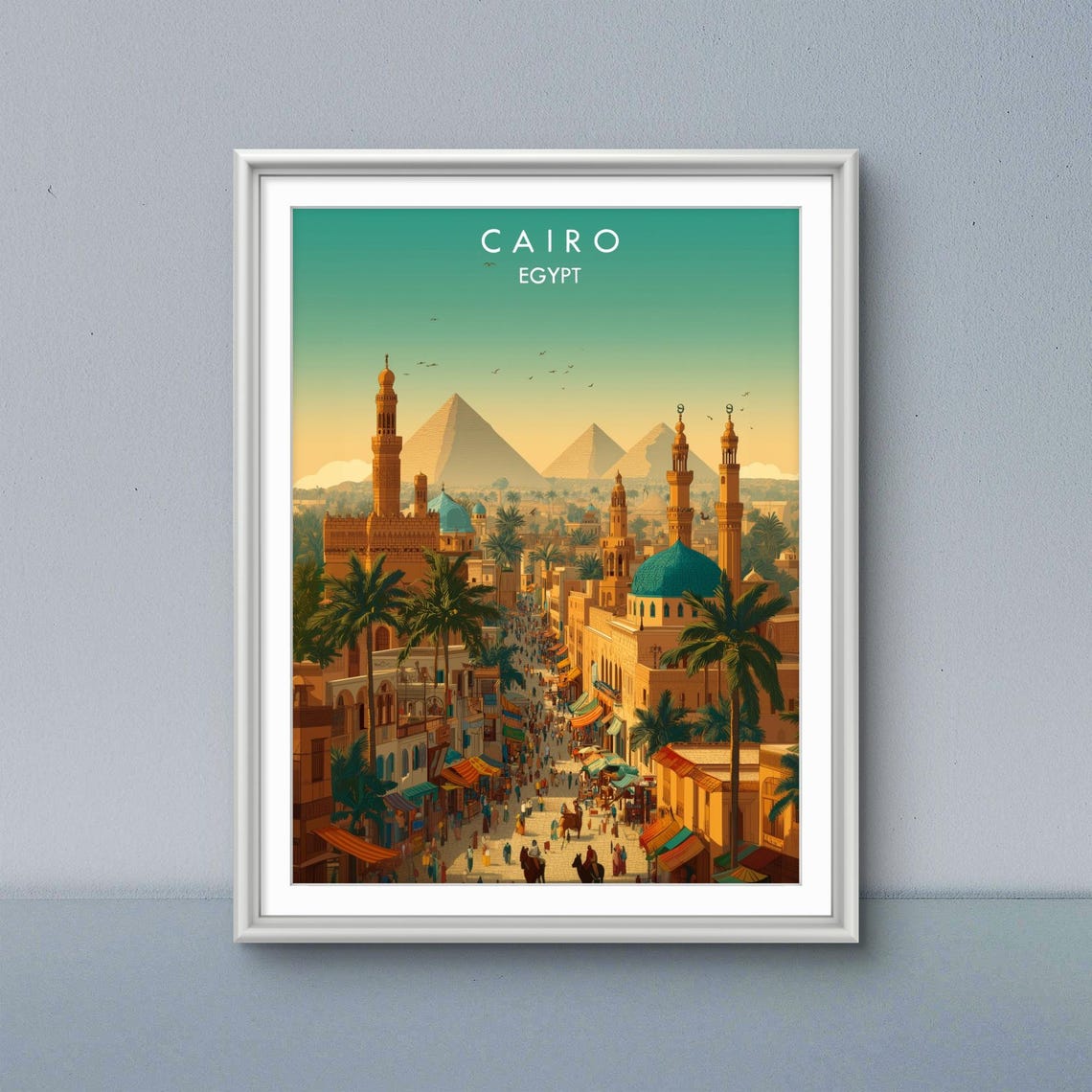 Cairo Egypt Travel Poster Pyramids Mosques Bazaar
