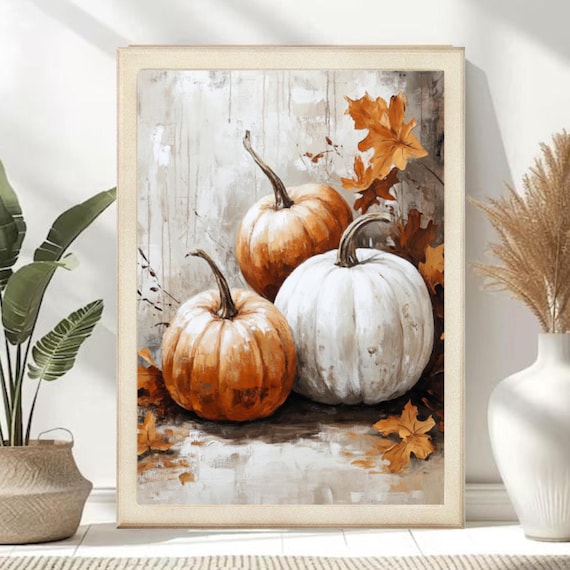 Fall Pumpkin Art, Rustic Harvest Painting