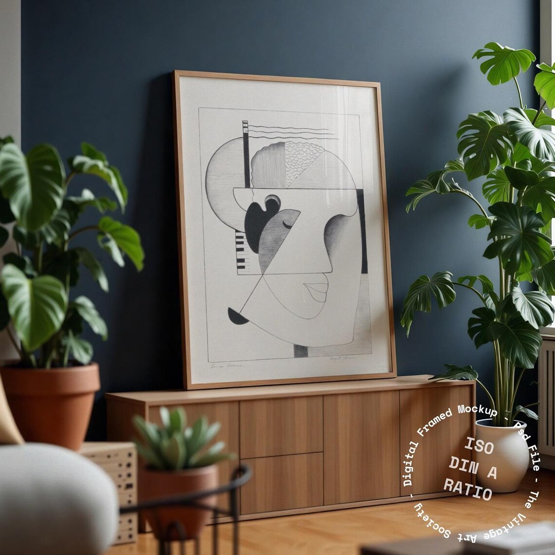 A Frame Leaning Against Blue Wall Mockup - Image 3