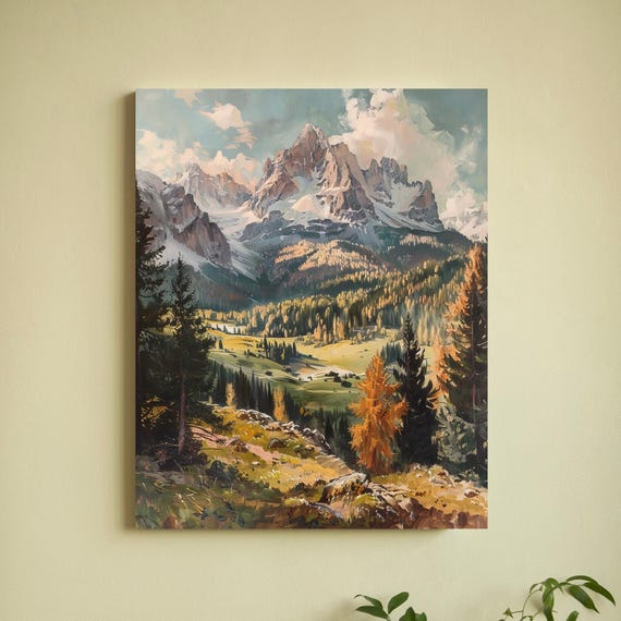 Mountain Wall Art Print Landscape Wall Art Country Decor Rustic Home Decor Vintage Nature Scenery Snowy Mountains Forest Art