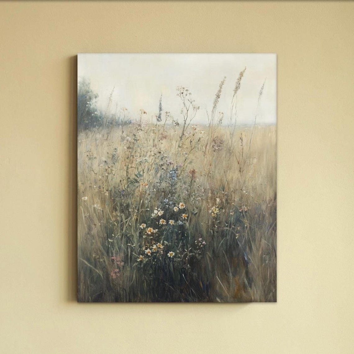 Misty Wildflower Meadow Tall Grass Vintage Countryside Field Poster