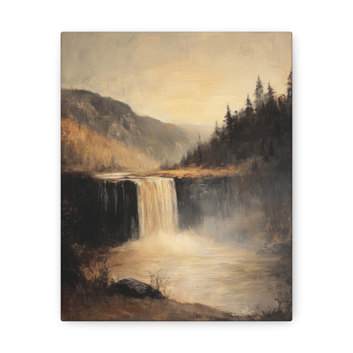 Waterfall Print Mountain Waterfall Painting Nature Wall Art Impressionist Landscape Print Rustic Farmhouse Decor River Artwork - Image 3