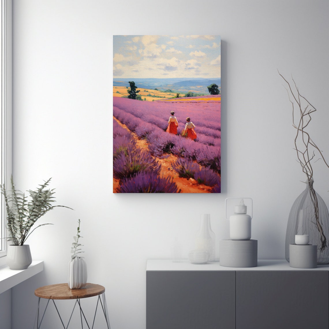 Two Walkers in a Provence Lavender Field Poster Vintage Impressionist - Image 4