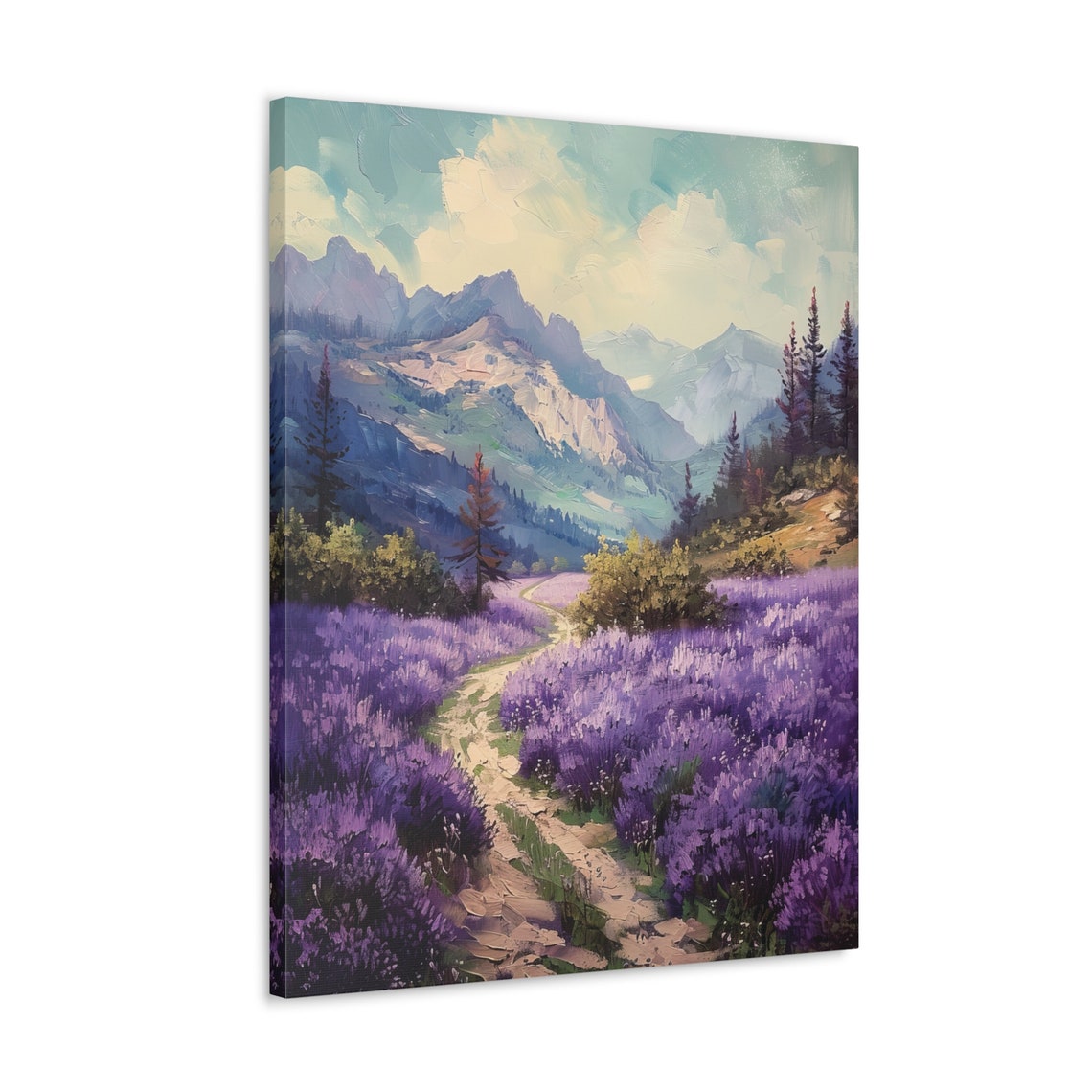 Lavender Field Winding Path Purple Blooms Mountain View Sunny Poster - Image 4