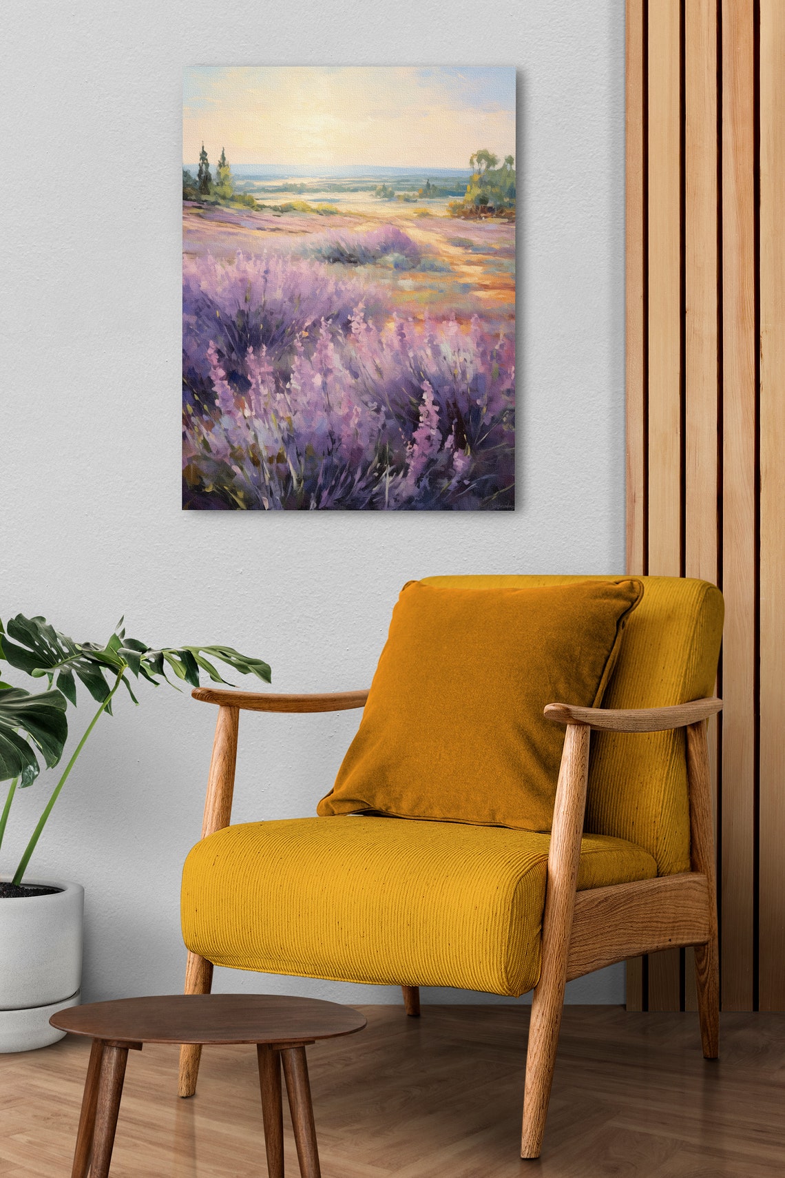 Lavender Meadow in Soft Morning Light Pastel Landscape Poster - Image 2
