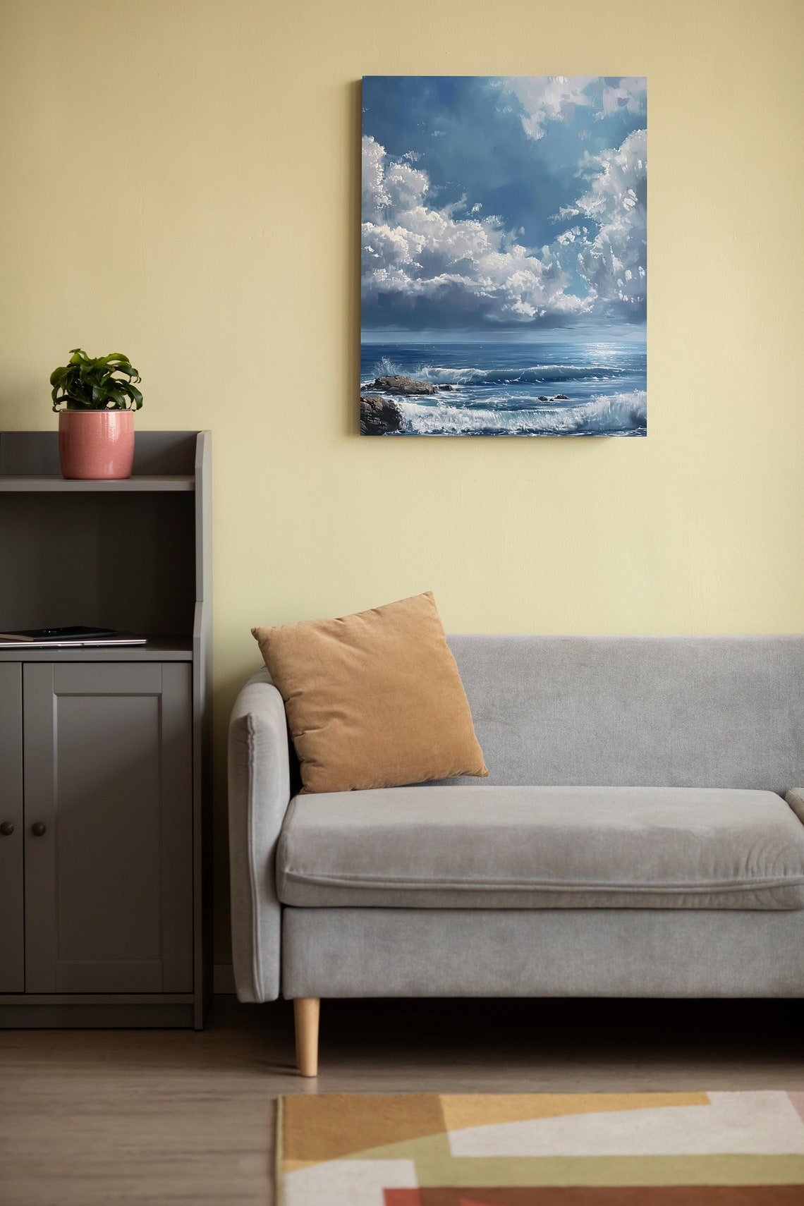 Ocean Waves Under Dramatic Cloudscape with Rocky Coast Poster - Image 2