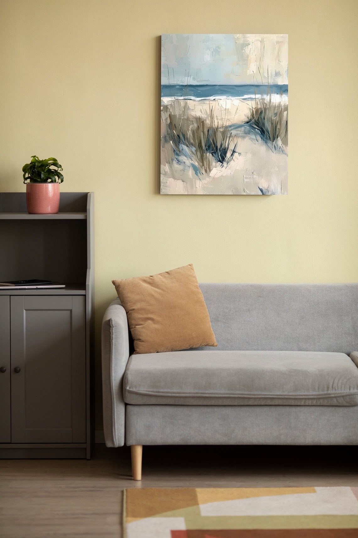 Abstract Coastal Dunes Grass Blue Sea Neutral Modern Beach Art Poster - Image 2