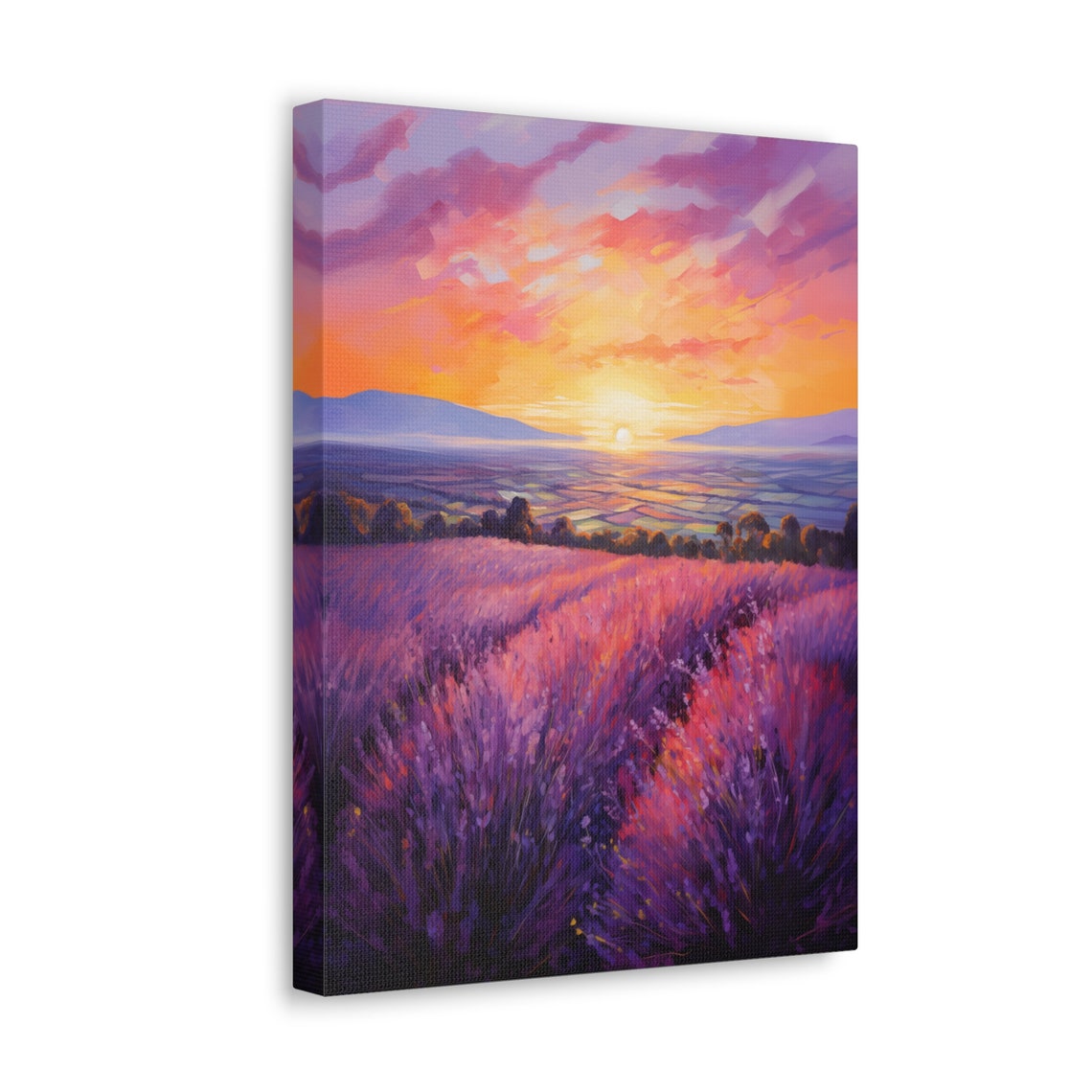 Lavender Field Rows at Vivid Pink and Orange Sunset Skies Poster - Image 4