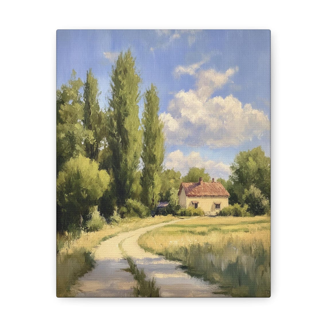 Sunny Country Lane Poster with Cottage and Tall Poplar Trees Scene - Image 3