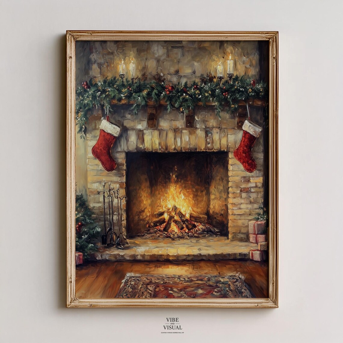 Cozy Fireplace Stockings Garland Candles Warm Winter Hearth Art Poster