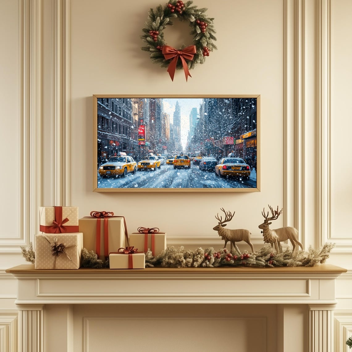 Winter New York City Christmas Frame Tv Art Vintage City Tv Art Winter Tv Art Christmas Tv Art Seasonal Decor Holiday Tv Art Street Art - Image 2