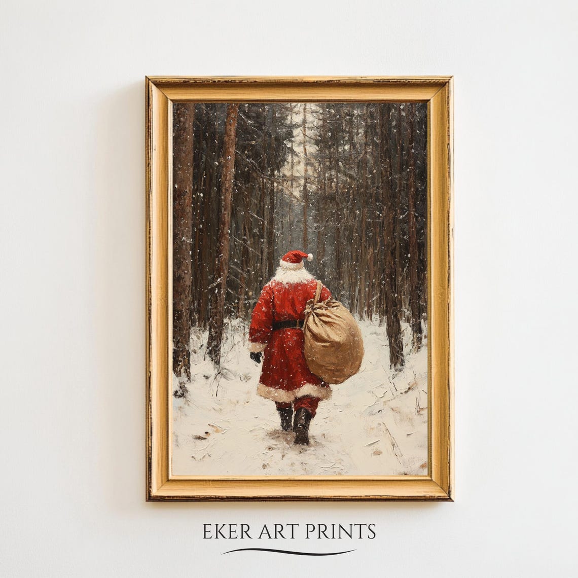 Christmas Wall Art Vintage Santa Oil Painting Snowy Landscape Art Seasonal Christmas Decor Christmas Print