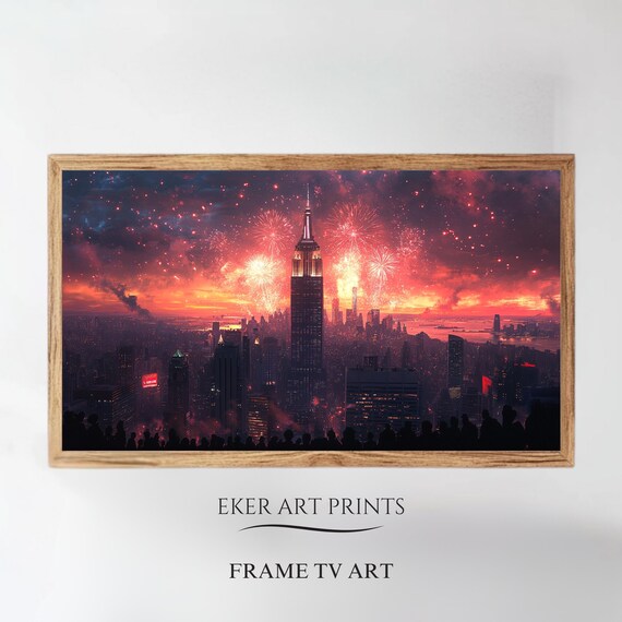 New York City Gold Fireworks Tv Art New Years Frame Tv Art Winter Tv Art New Years Party Holiday Decor Moody City Wall Art Nyc Art Nye