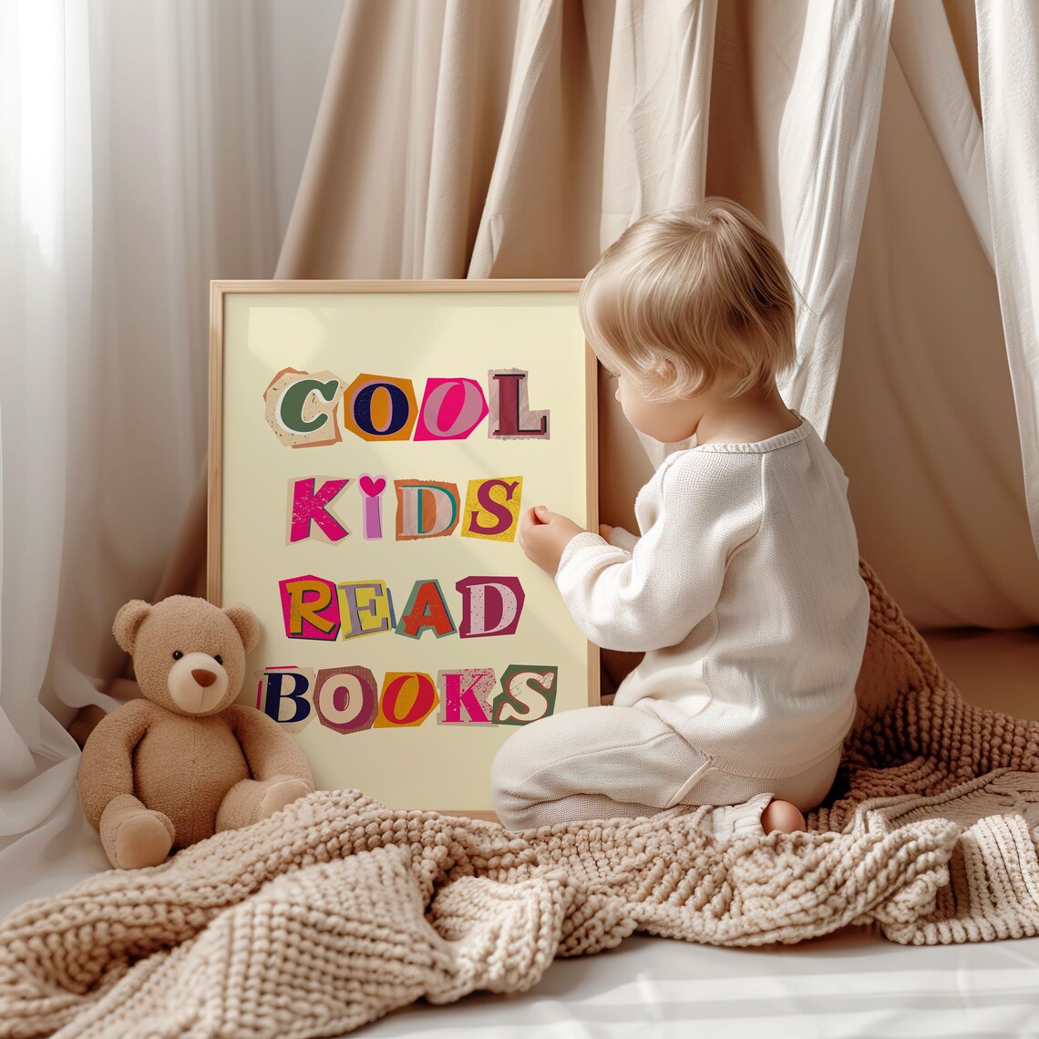 Cool Kids Read Books Colorful Collage Letters Kids Room Wall Art - Image 2
