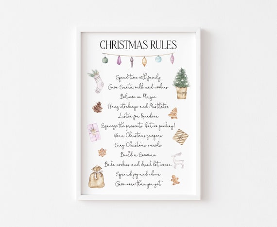 Christmas Family Rules Seasonal Wall Art Print