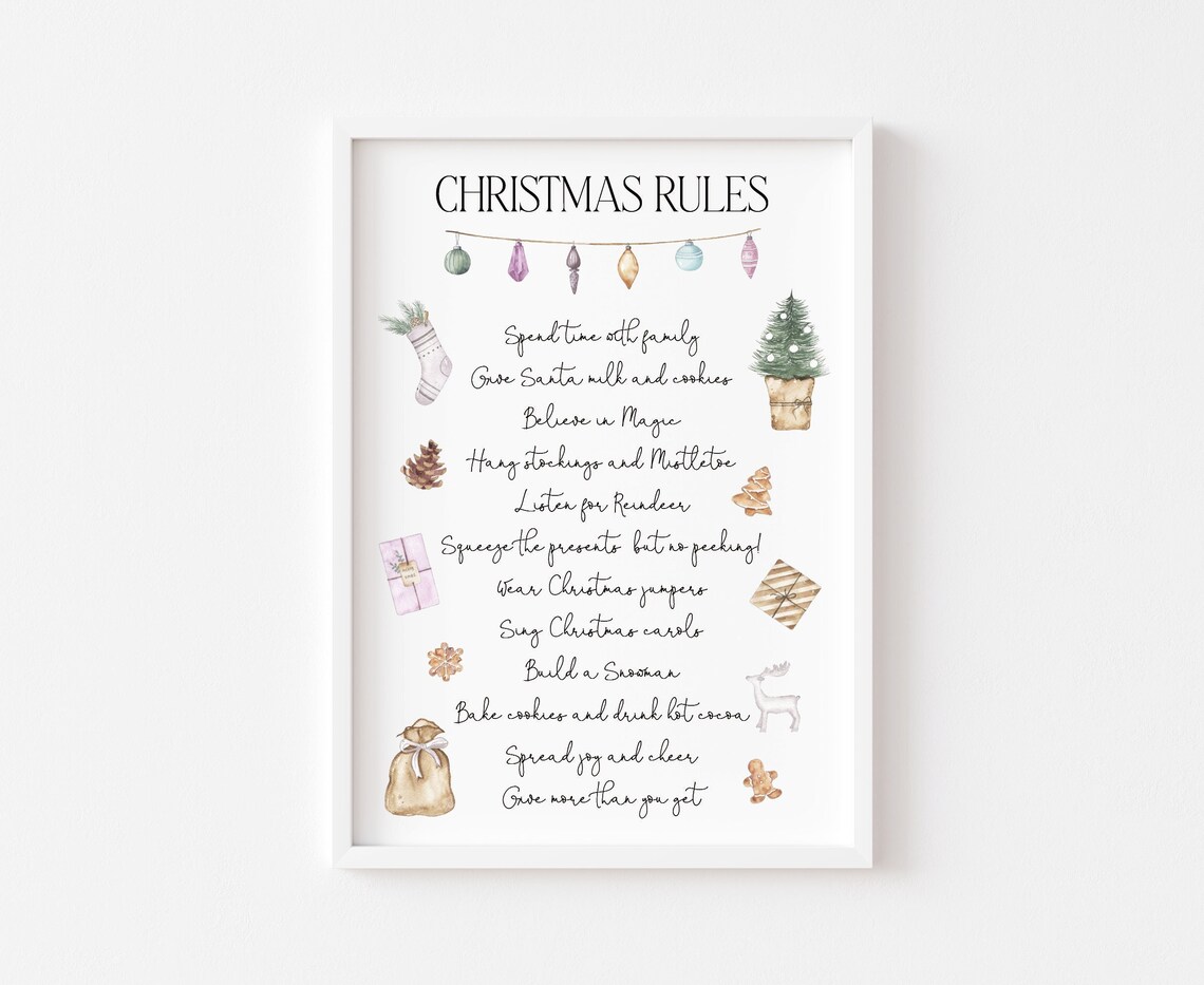 Christmas Family Rules Seasonal Wall Art Print