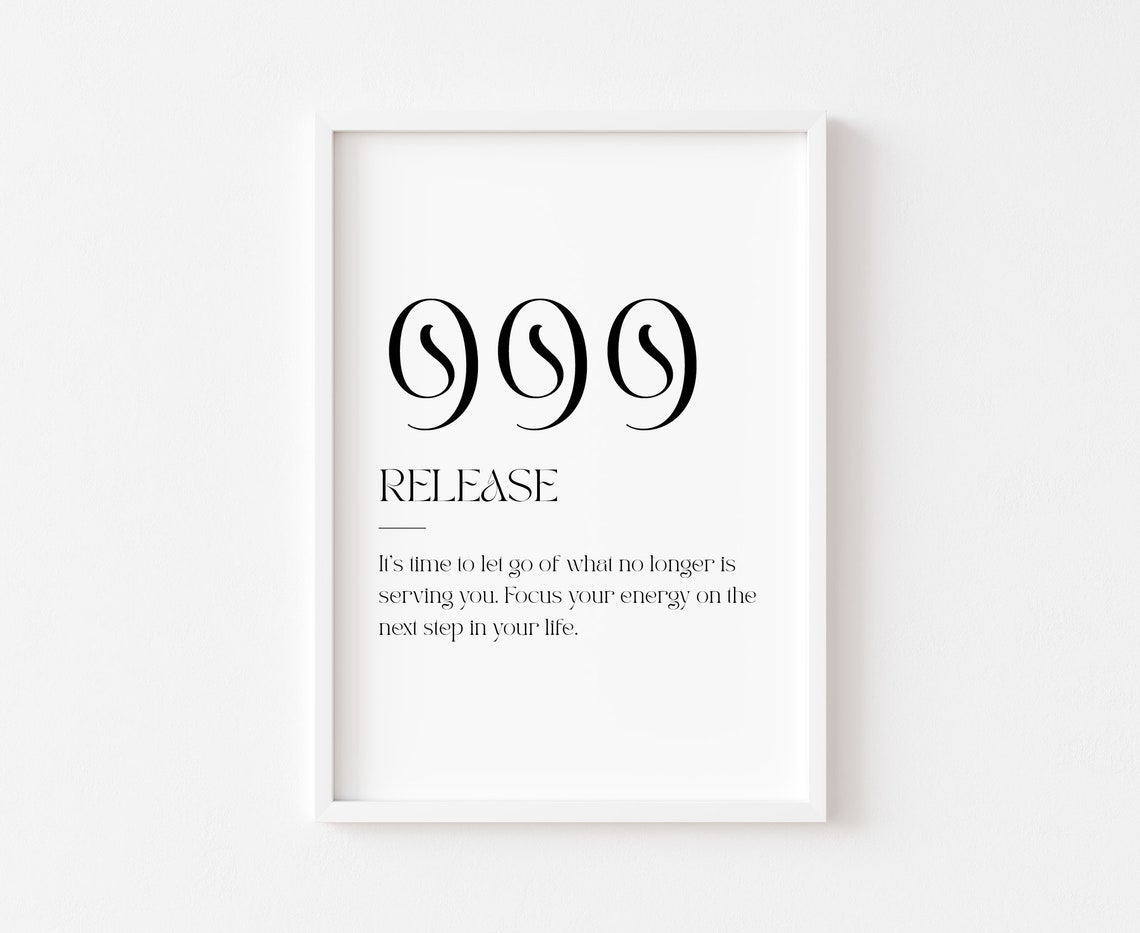 999 Angel Number Release Minimalist Typography Spiritual Poster