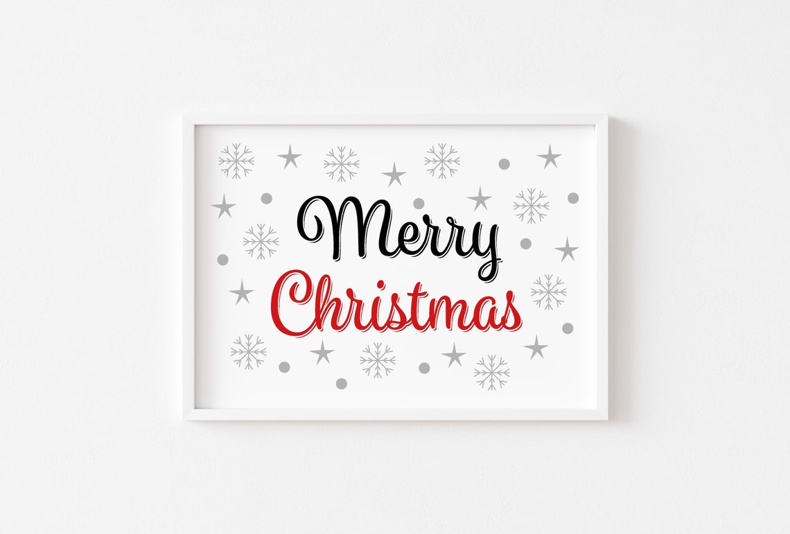 Merry Christmas Script Typography Snowflake Holiday Decor Poster