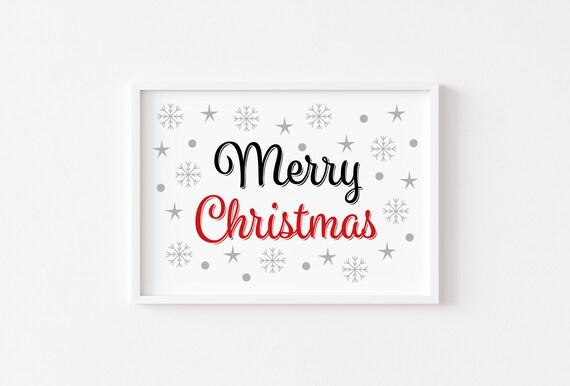 Merry Christmas Script Typography Snowflake Holiday Decor Poster