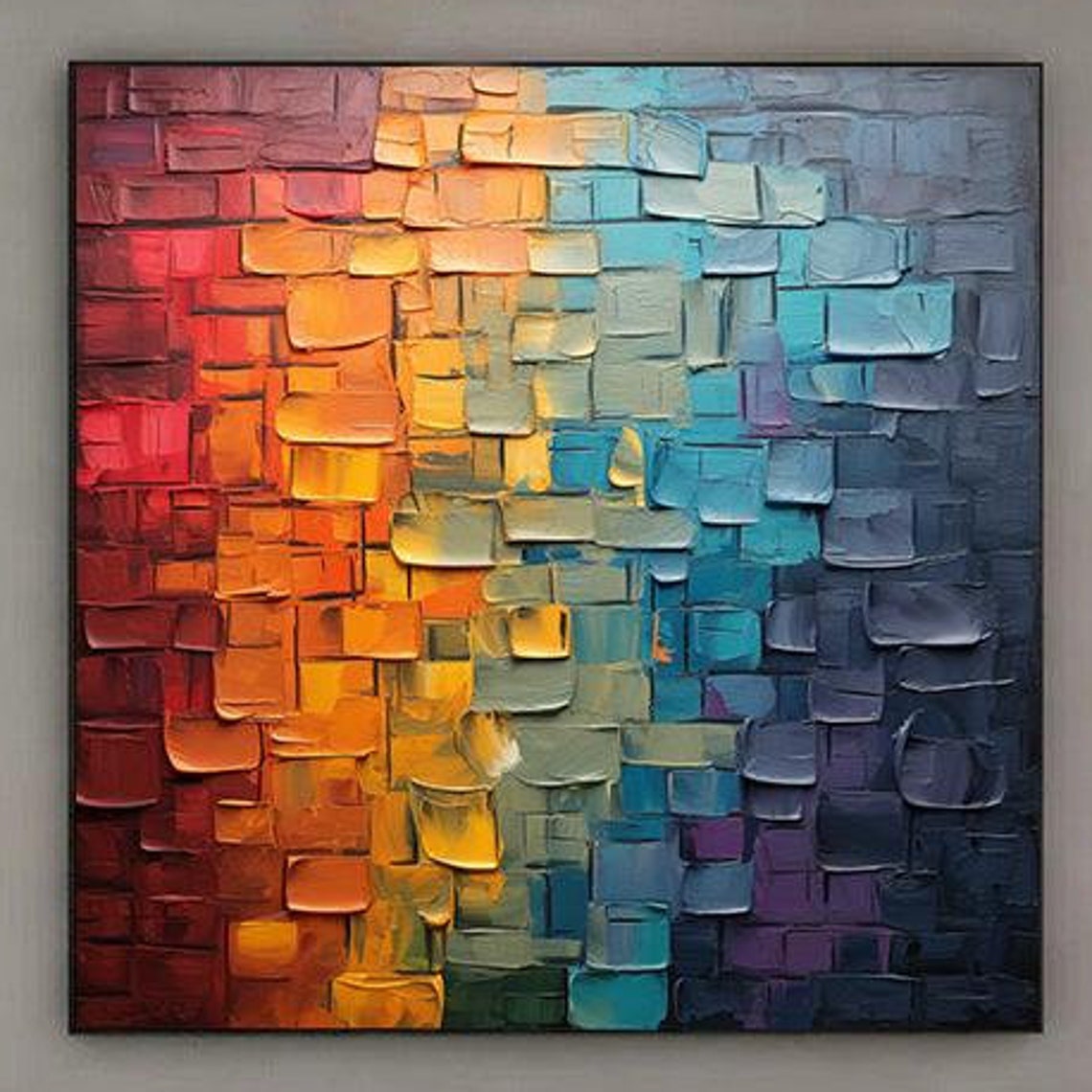 Rainbow Brick Mosaic Gradient Red Orange Blue Square Wall Poster
