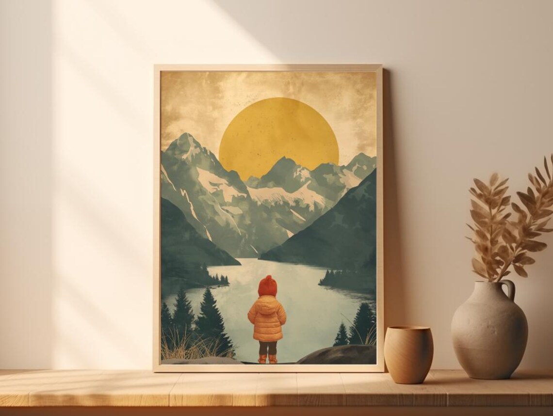 Girls Adventure Poster, Mountain Landscape