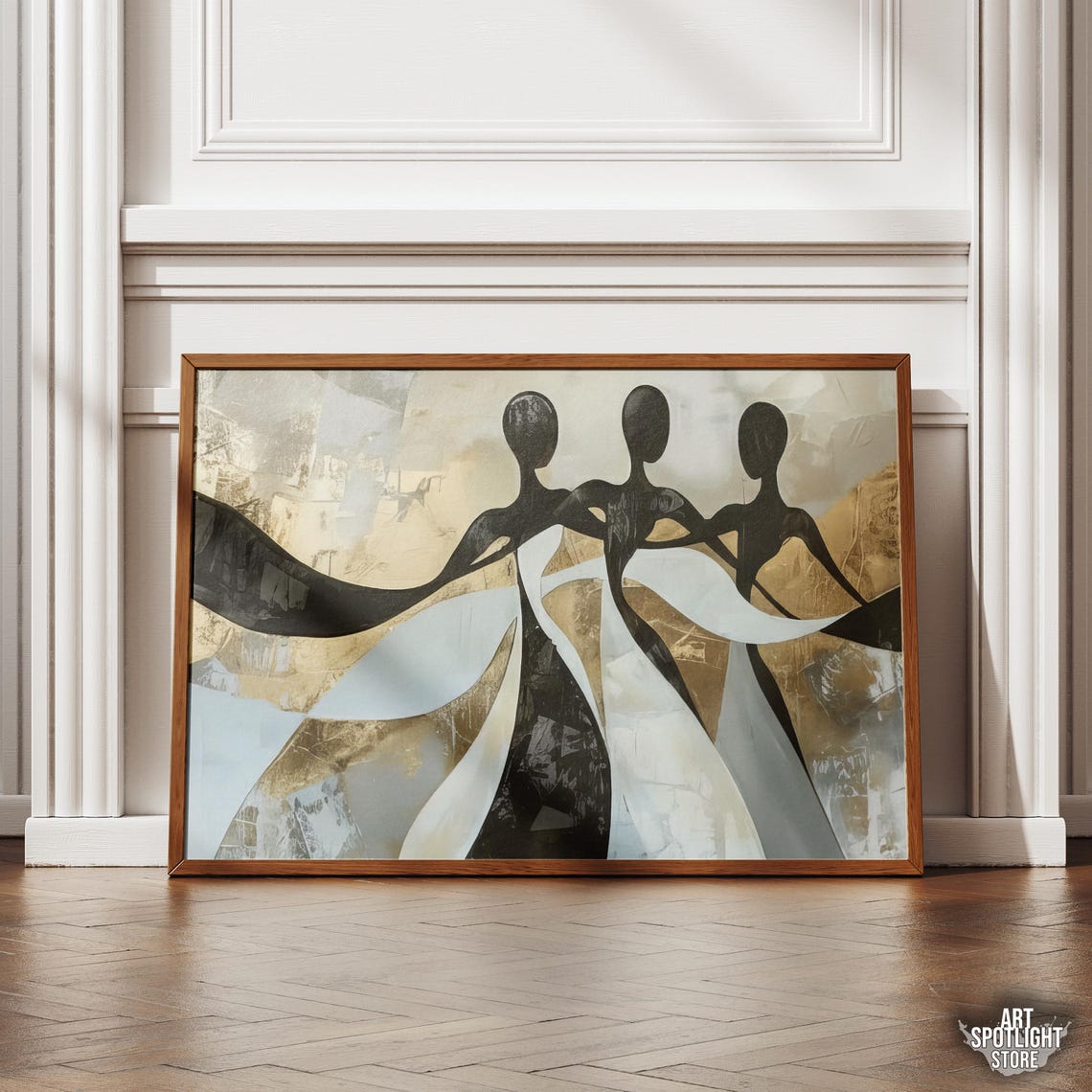 Abstract Black And Gold Dancing Figures Modern Minimalist Wall Art