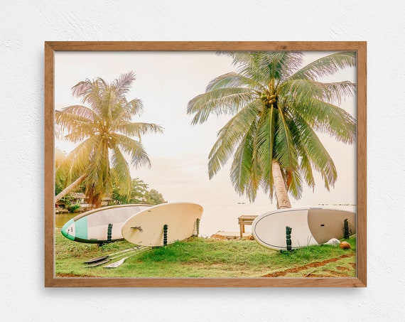Tropical Surfboard Print Surfing Print Beach Wall Decor Beach Print Hawaii Print Classic Surfboard Surfing