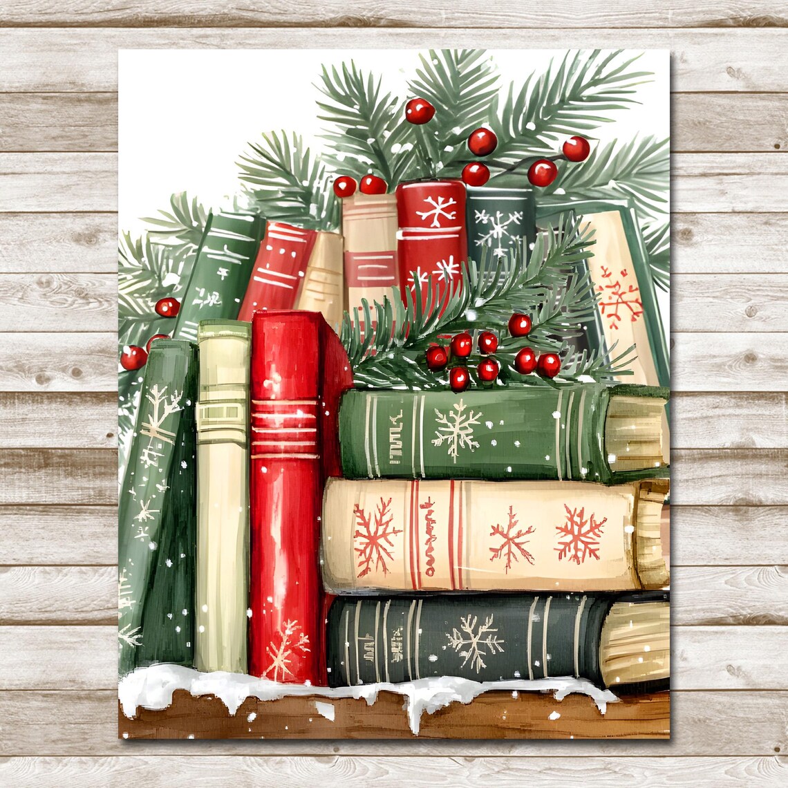 Winter Reading Holiday Books Art Print, Home Library - Image 4
