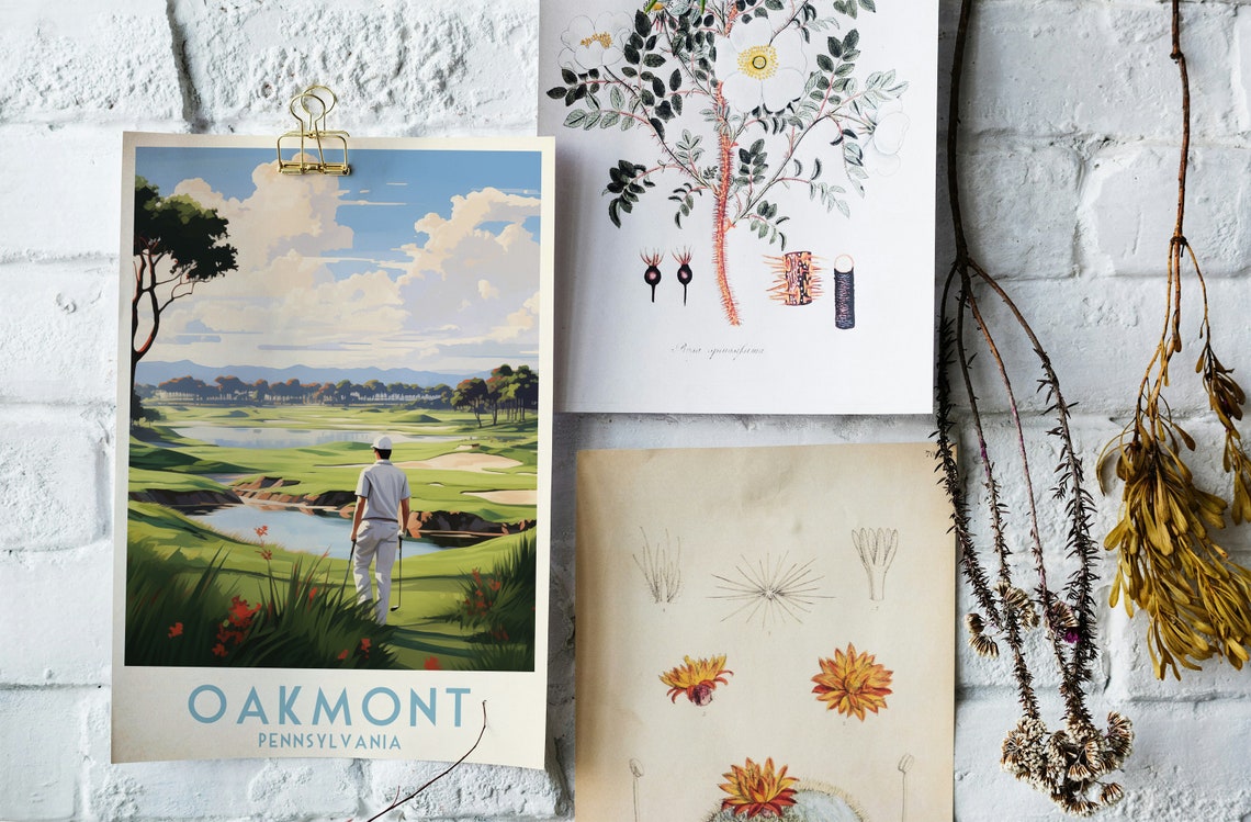 Oakmont Pennsylvania Golfer at Sunset by Water Golf Art Poster - Image 3