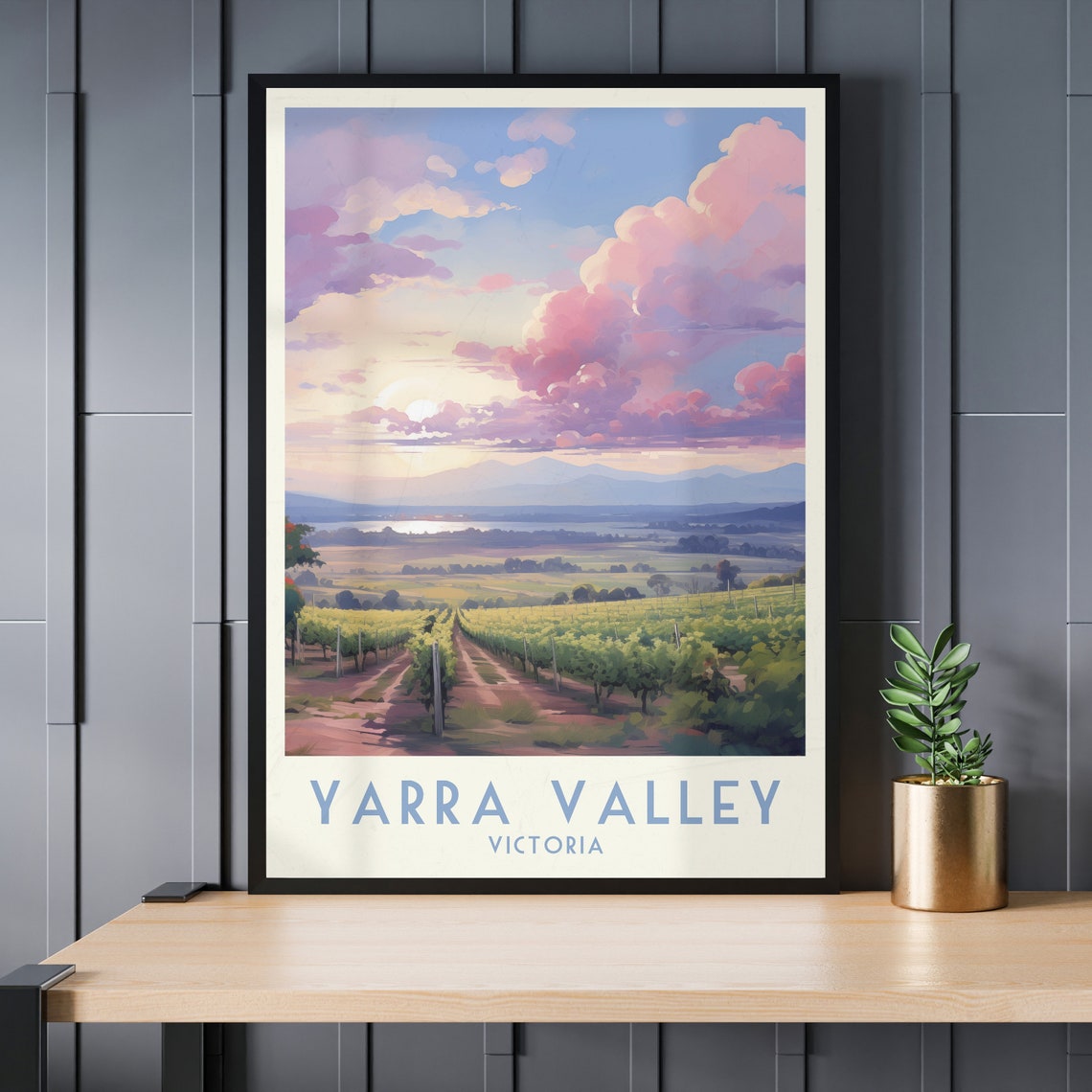 Yarra Valley Victoria Poster with a Sunset over Vineyard Rows - Image 3