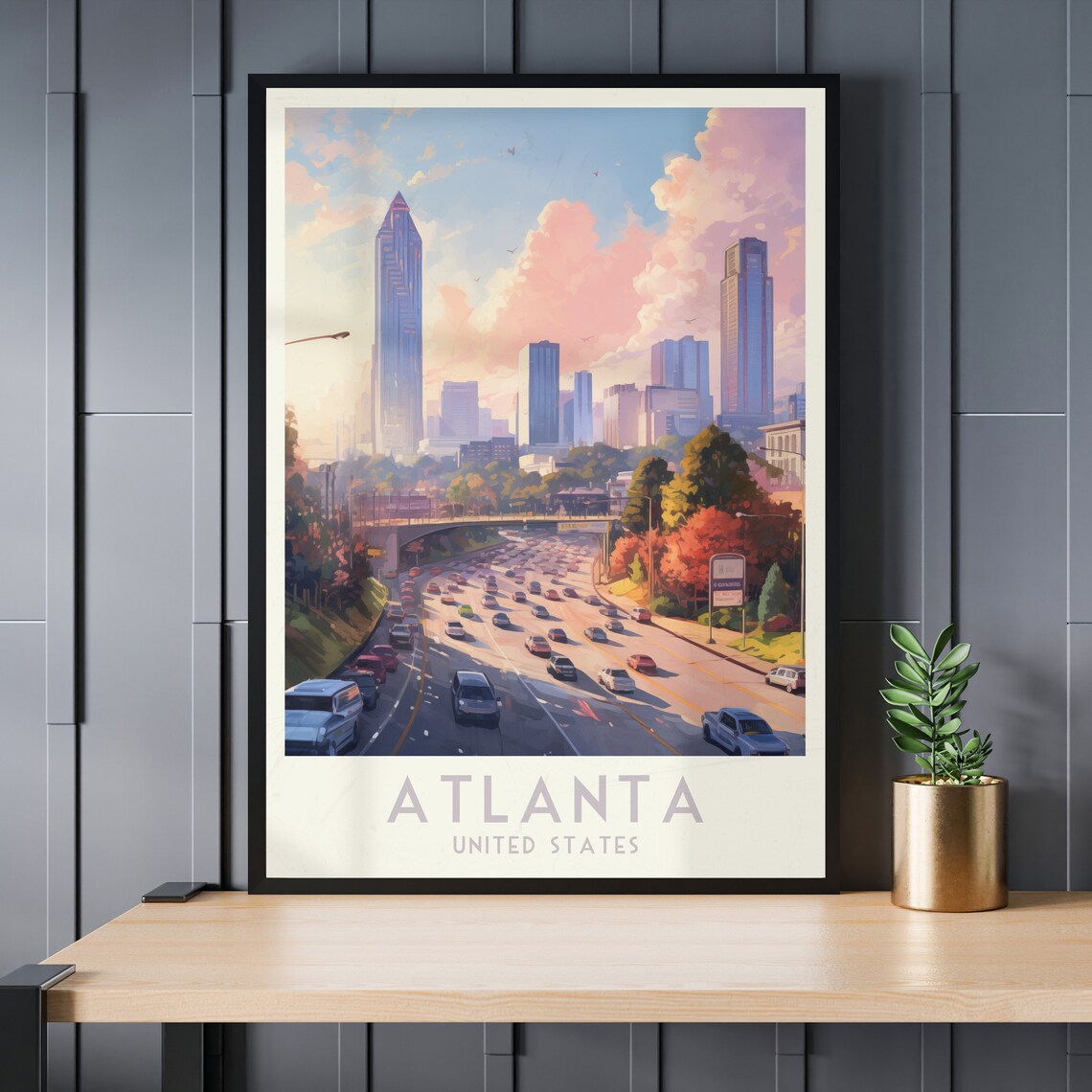 Atlanta Georgia Travel Print United States Home Decor Retro Wall Art Wedding Gift Birthday Gift Print Atlanta Georgia Poster - Image 3