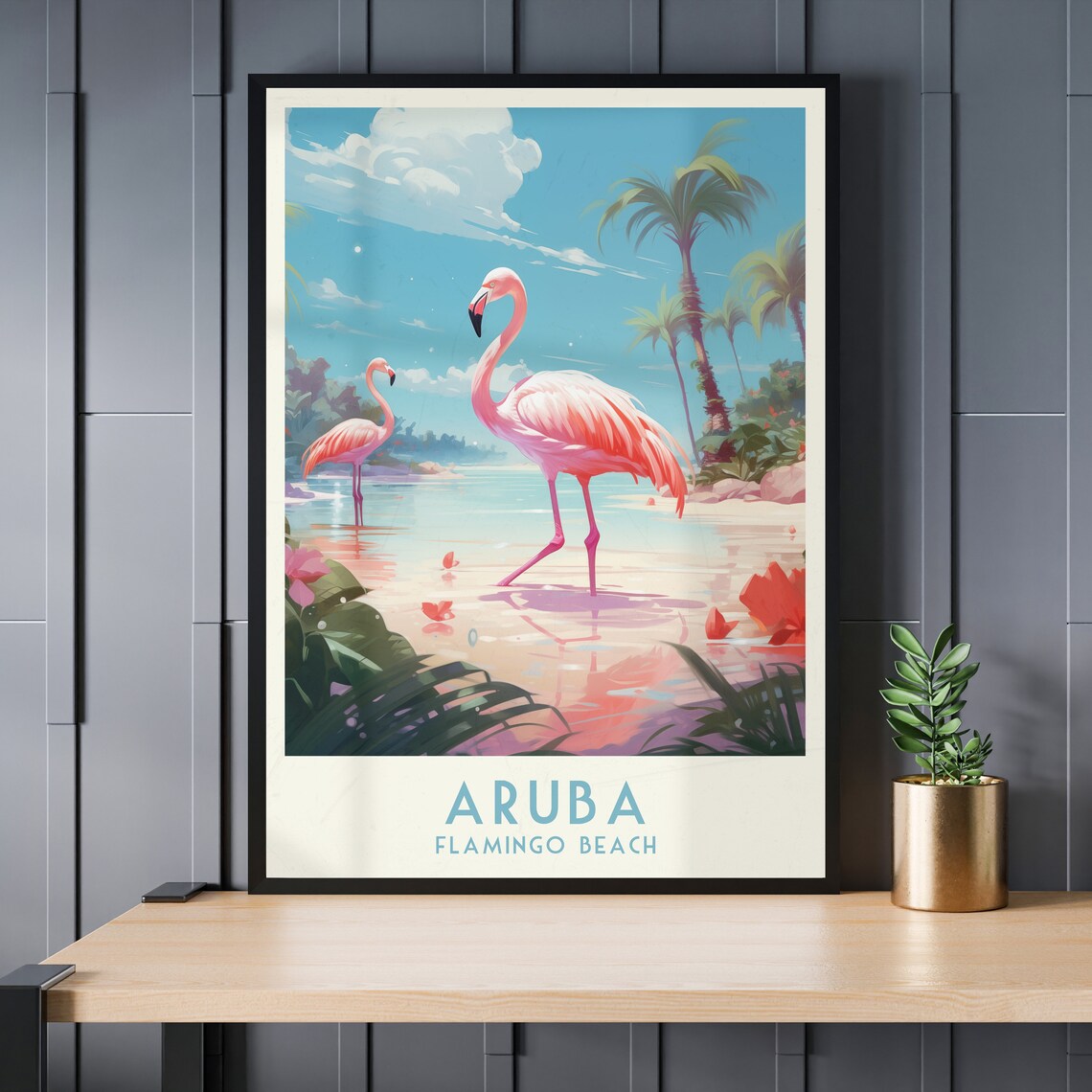 Aruba Flamingo Beach Pink Flamingos Tropical Paradise Poster - Image 3