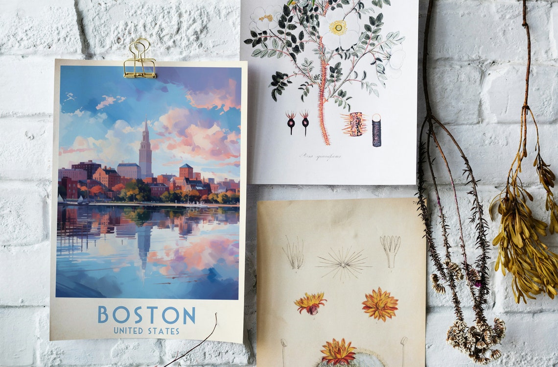 Boston Harbor Skyline Water Reflection in Watercolor Travel Poster - Image 4