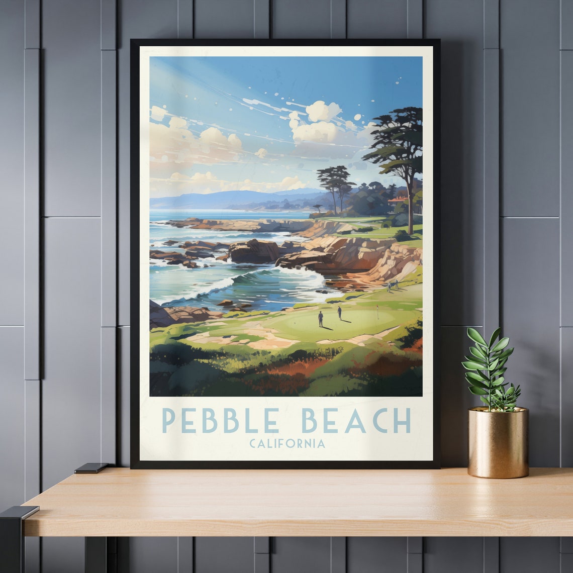 Pebble Beach California Coastal Green Ocean Cliffside Golf Poster - Image 4