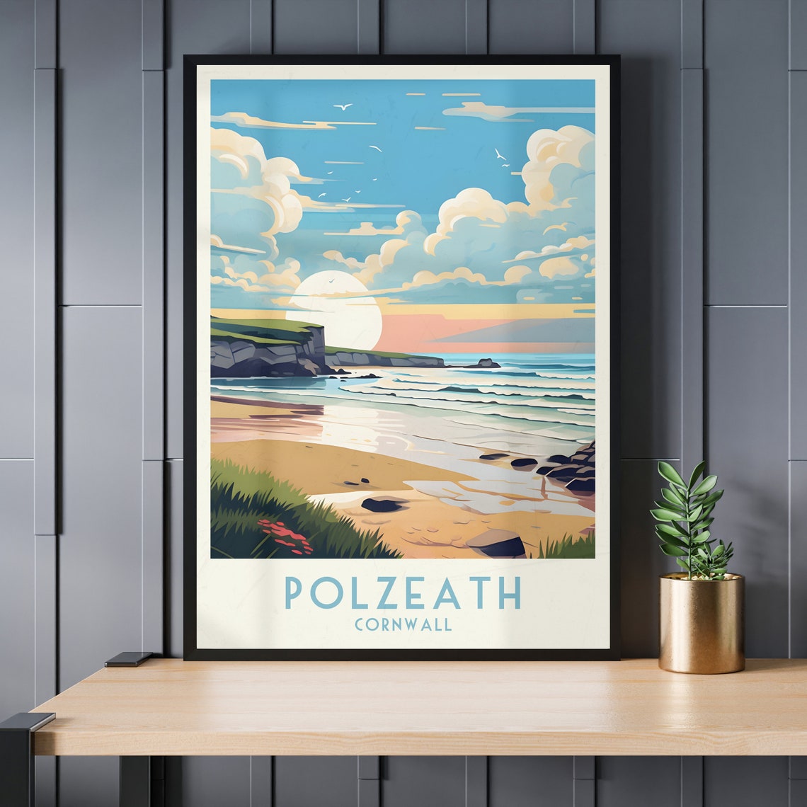 Polzeath Cornwall Golden Sunset Beach Surf Waves Vintage Travel Poster - Image 3