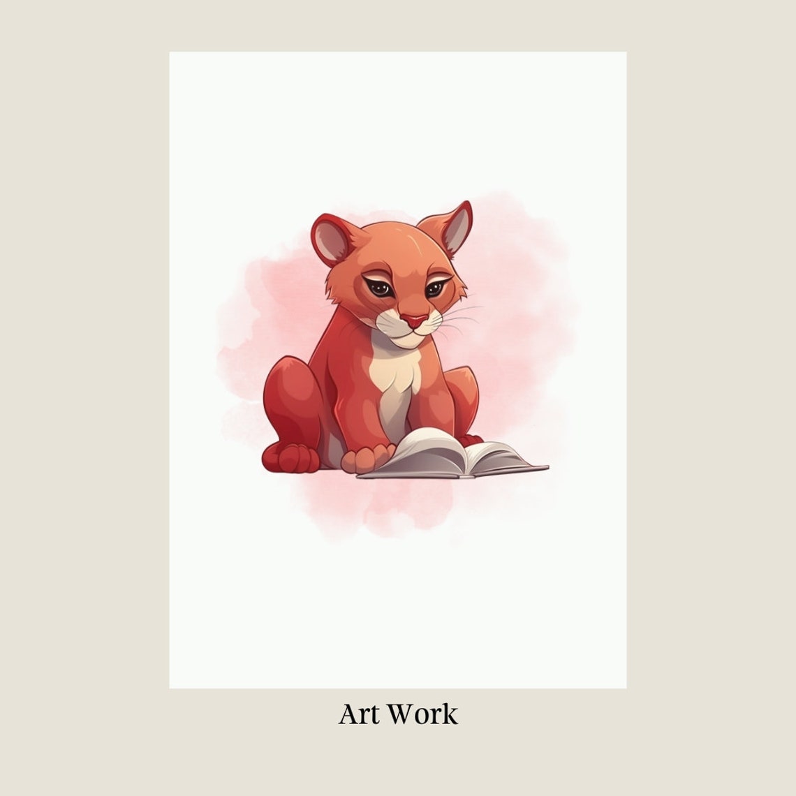 Cute Baby Puma Cub Reading Open Book Kids Room Nursery Poster - Image 2